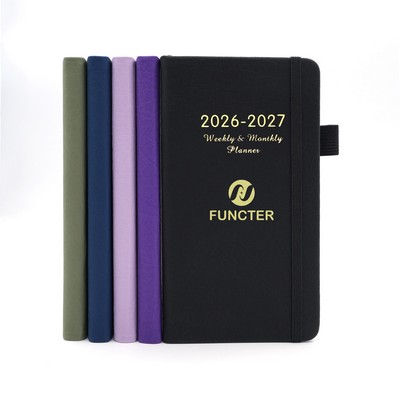 July 2026 - June 2027 Daily Weekly & Monthly Planner A5 PU Hardcover Pocket Notebook